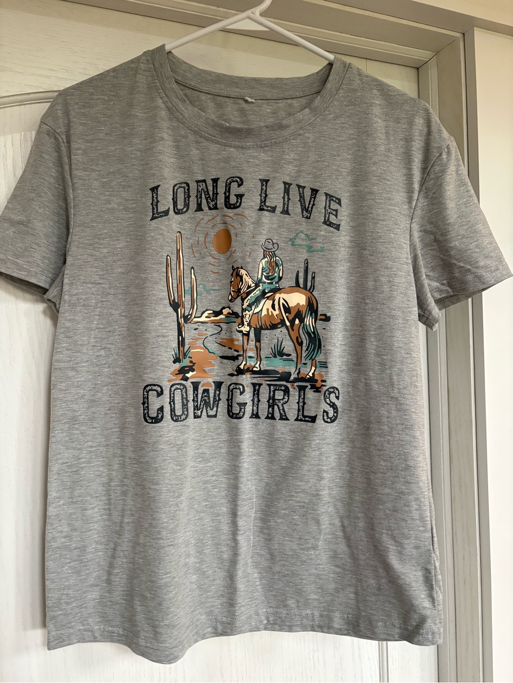 Long Live Cowgirls Graphic Tee - Gray with Desert Print